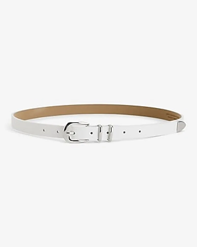 Leather Silver Tipped Buckle Belt White Women's M