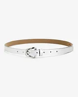 Faux Leather Silver Buckle Belt Gray Women's