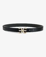 Leather E Monogram Belt Black Women's XS