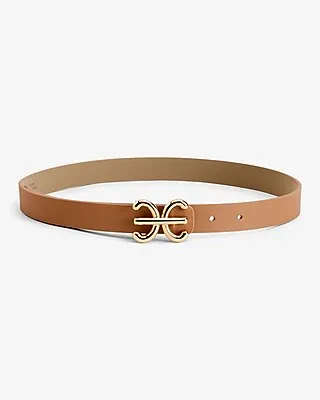 Leather E Monogram Belt Brown Women's