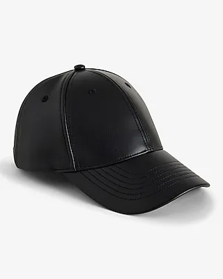 Faux Leather Baseball Hat Women's Black