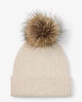 Metallic Knit Pom Beanie Women's Neutral