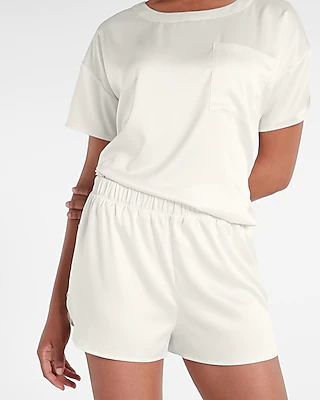 Satin Side Slit Pajama Shorts White Women's XL