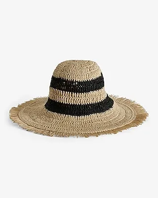 Tan Striped Straw Beach Hat