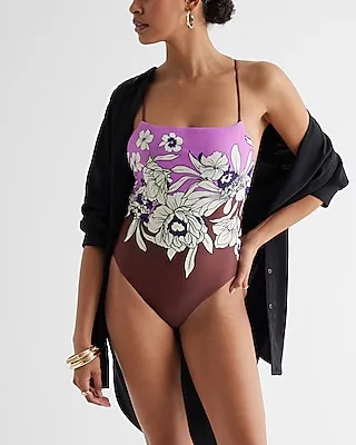 Strappy Lace-Up Body Contour One-Piece Swimsuit Purple Women's M