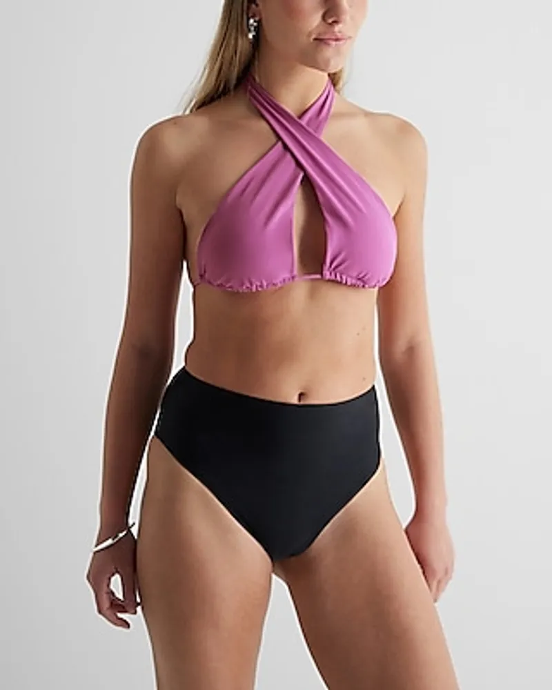 Convertible Halter Neck Body Contour Swim Top Purple Women's L