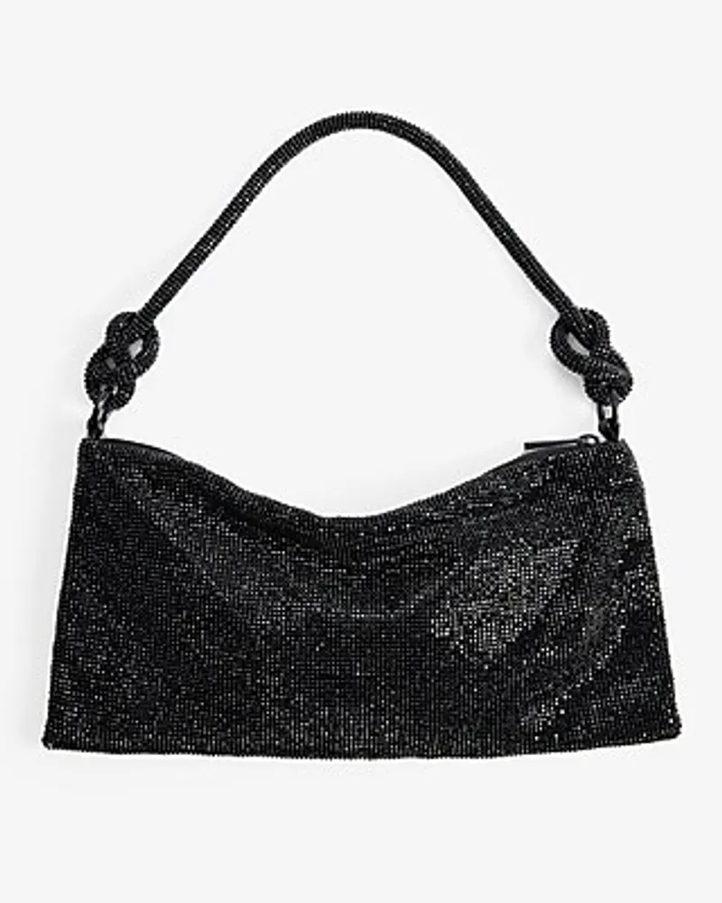 Rhinestone Knot Strap Slouch Bag Women's Black