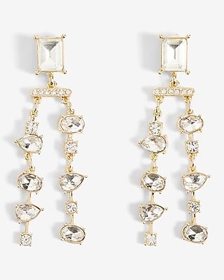 Crystal Embellished Rhinestone Double Drop Earrings Women's Gold