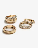 4 Piece Ribbed Rhinestone Ring Set