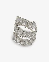 3 Row Rhinestone Lined Statement Ring Silver Women's