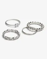 Piece Mixed Rhinestone Ring Set Silver Women's