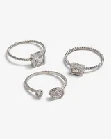 3 Piece Multi Shape Rhinestone Twist Ring Set Silver Women's 7