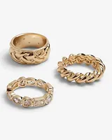 3 Piece Rhinestone Twist Ring Set Gold Women's 8