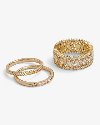 3 Piece Textured Rhinestone Embellished Ring Set Gold Women's 8