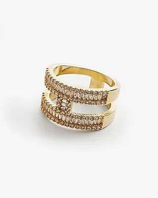 Rhinestone H Shape Ring Gold Women's 8