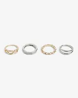 4 Piece Mixed Metal Rhinestone Textured Ring Set Multi-Color Women's 8