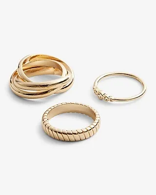 3 Piece Intertwined Mixed Ring Set Gold Women's 6