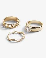 3 Piece Mixed Rhinestone Chain Ring Set Gold Women's