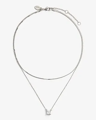 2 Row Rhinestone Pendant Necklace Women's Silver