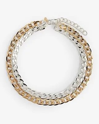 2 Row Mixed Metal Thick Chain Necklace Women's Light Pink