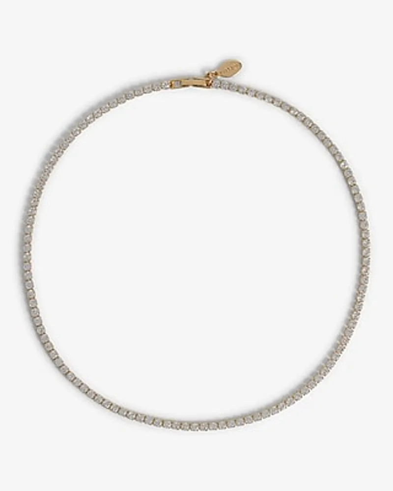 Rhinestone Embellished Tennis Necklace Women's Gold