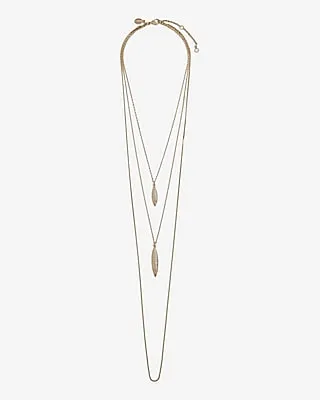 3 Row Rhinestone Leaf Pendant Necklace Women's Gold