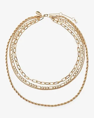 Multi Row Mixed Chain Necklace Women's Gold