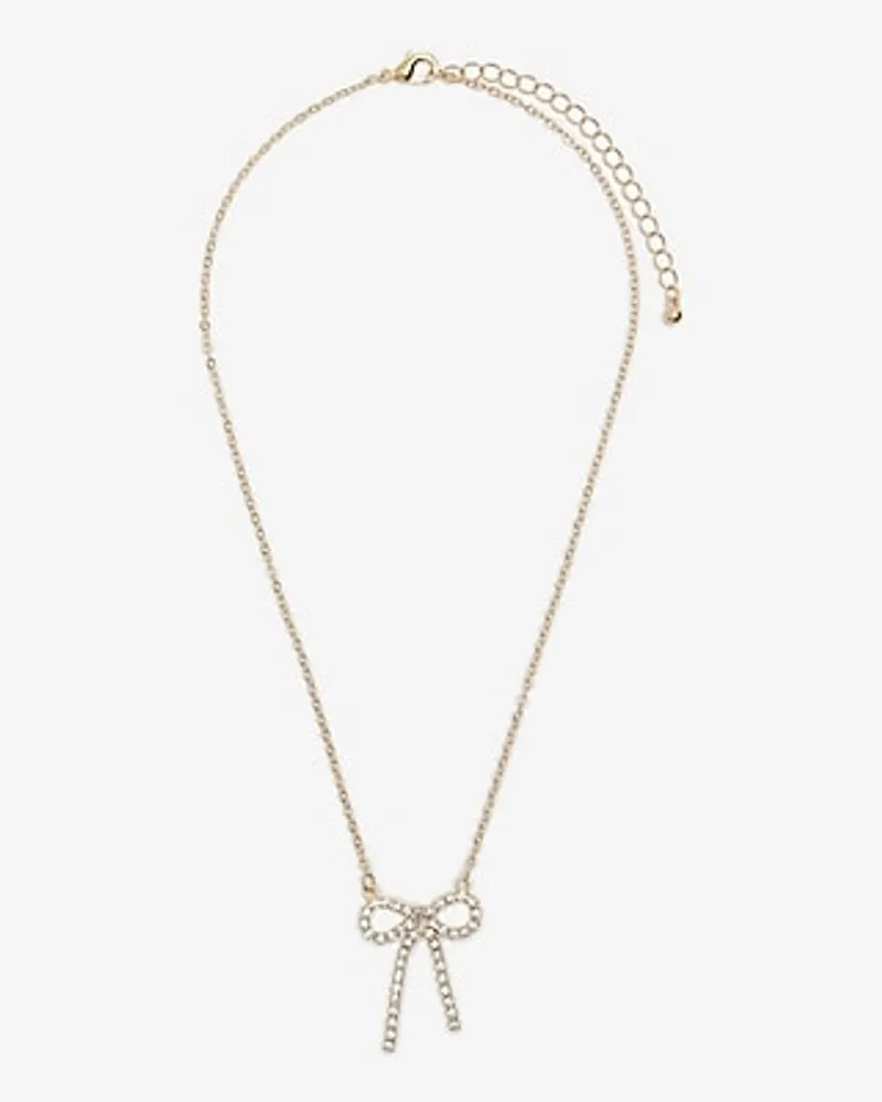 Rhinestone Bow Pendant Necklace Women's Gold