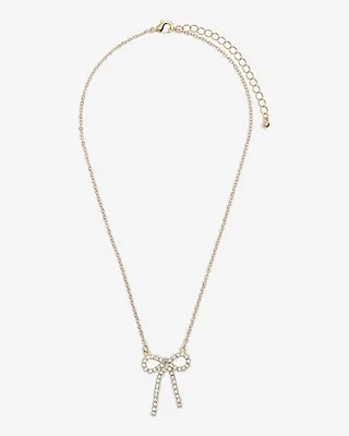 Rhinestone Bow Pendant Necklace Women's Gold