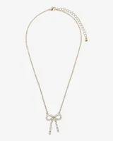 Rhinestone Bow Pendant Necklace Women's Gold