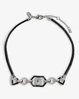 Linked Rhinestone Charm Choker Necklace Women's Black