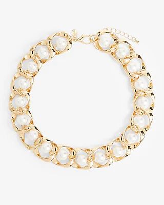 Pearl Infused Linked Chain Necklace Women's Gold