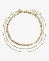 3 Row Beaded Multi Chain Necklace Women's Gold