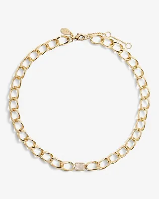 Clear Stone Linked Choker Necklace Women's Gold