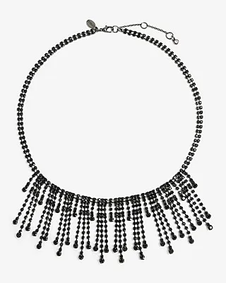 Black Rhinestone Fringe Necklace Women's Black