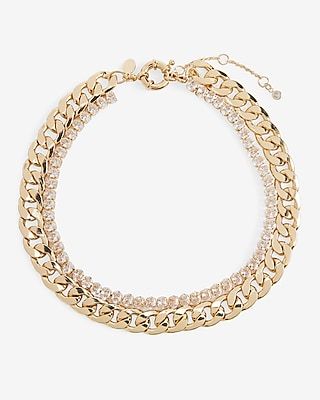 2 Row Diamond Chain Necklace Women's Gold