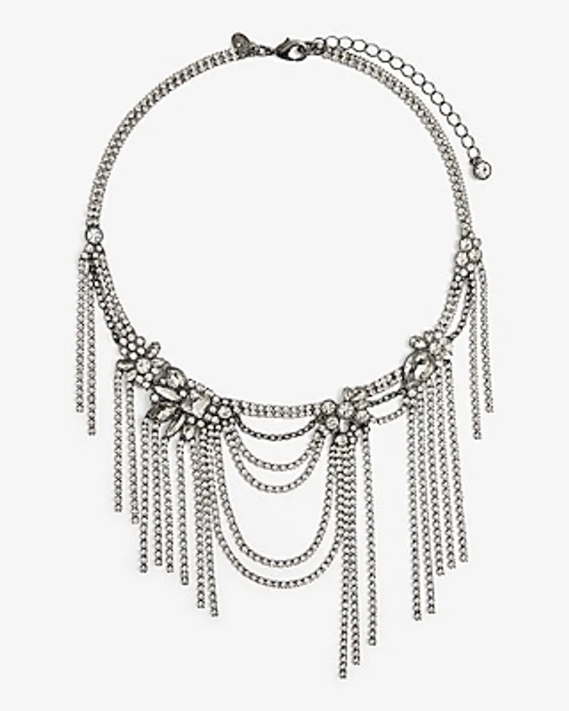 Draped Fringe Chain Necklace Women's Gray