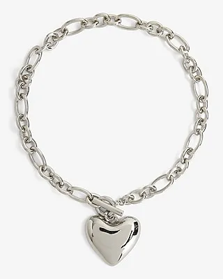Chain Link Heart Charm Toggle Necklace