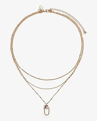 3 Row Draped Chain Stone Pendant Necklace