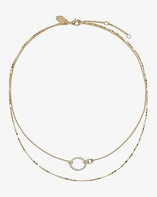 2 Row Rhinestone Linked Circle Necklace Women's Gold