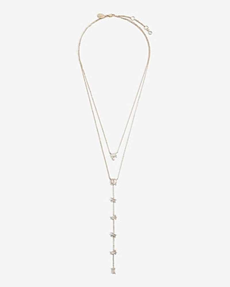 2 Row Crystal Baguette Y Necklace Women's Gold