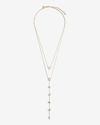 2 Row Crystal Baguette Y Necklace Women's Gold