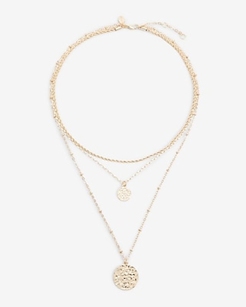 3 Row Multi Chain Textured Pendant Necklace Women's Gold