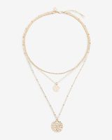 3 Row Multi Chain Textured Pendant Necklace Women's Gold