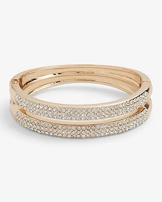 Rhinestone Stacked Snap Cuff Bracelet Women's Gold