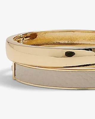 Set Of 2 Textured Leather Bangle Bracelets Women's Gold