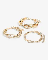 Set Of 3 Thick Chain Link Bracelets Women's Gold