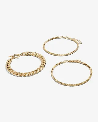 Set Of 3 Mixed Chain Bracelets Women's Gold