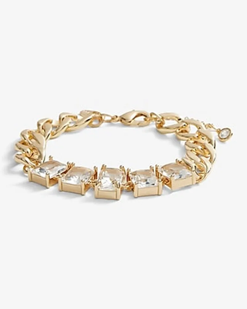 Rhinestone Embellished Chain Bracelet Women's Gold