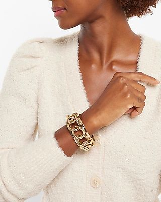 Thick Chain Cuff Bracelet Women's Gold